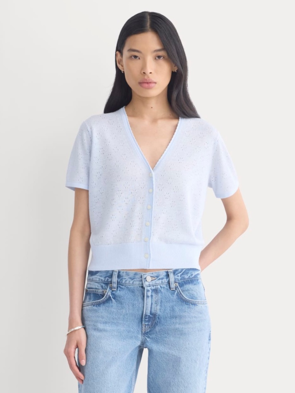 Everlane Lace Trim Cardigan in Fine Linen | Skywriting NWT